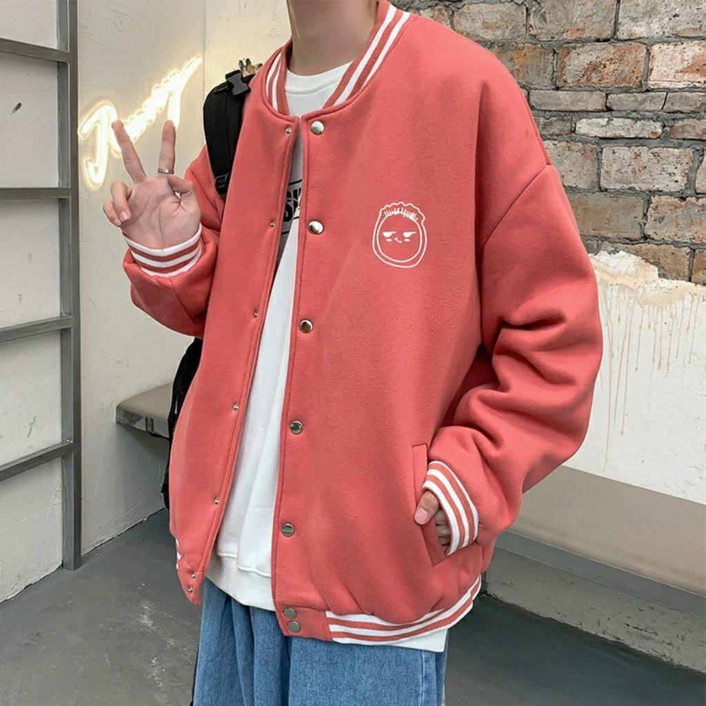 Áo Cardigan Bomber Nỉ Bông in Mặt Cười Form Rộng Unisex Nam Nữ Ulzzang, Áo khoác bomber nam nữ oversize form rộng bóng chày unisex