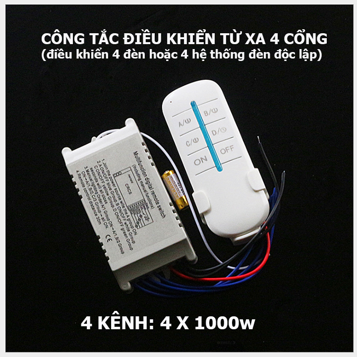 Công tắc điều khiển từ xa 4 cổng (4 kênh ,4 đèn) xuyên tường không dây