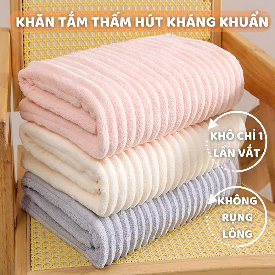 Khăn Tắm Sóng Nước Siêu Thấm Hút – Khăn Mặt Sợi Cuộn To, Kích Thước 70x140cm, Chất Liệu Cao Cấp, Dày Dặn, Không Rụng Lông - HÀNG CHÍNH HÃNG MINIIN