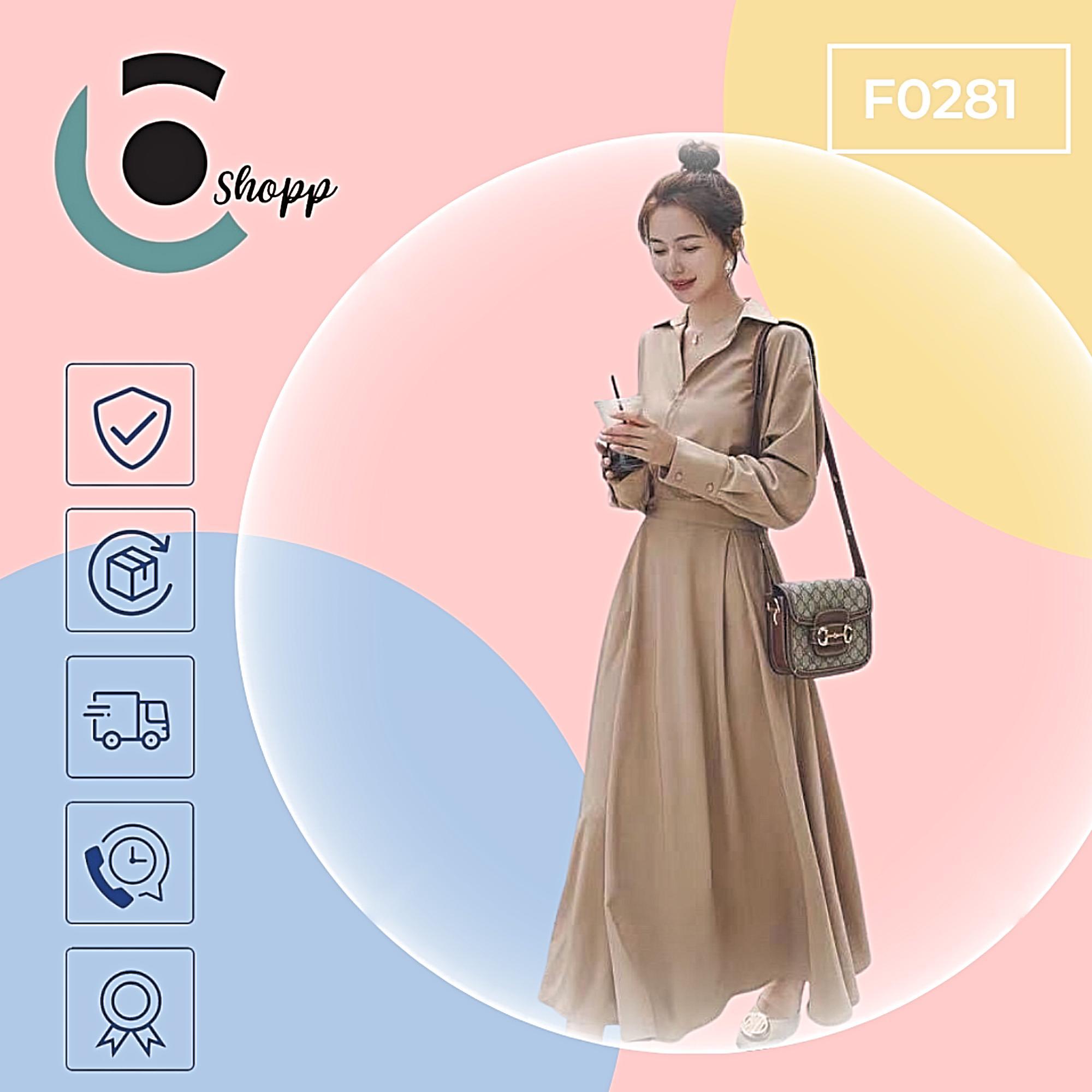 Đầm váy sơ mi nút eo cao cấp