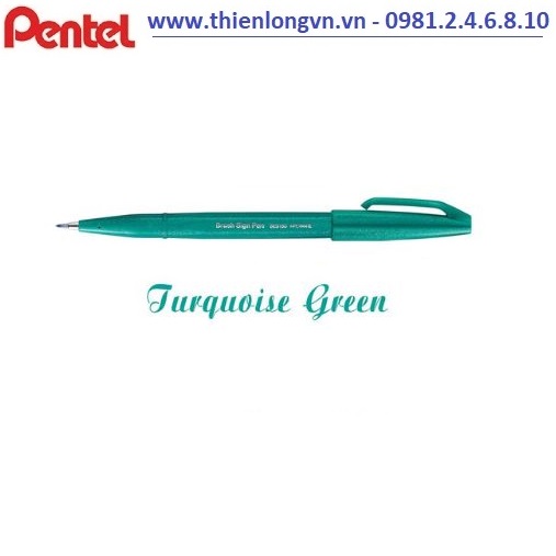 Bút lông viết thư pháp hiện đại Pentel SES15C-D3X xanh ngọc; Calligraphy Fude Touch Sign - Turquoise green