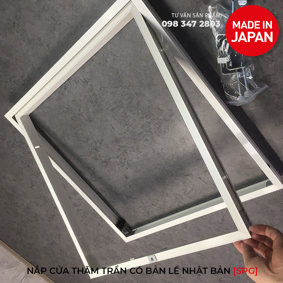 Nắp cửa thăm trần thạch cao 60x60cm SPG-68360 - Nhật Bản, Khung nhôm có bản lề mở thả xuống, sơn tĩnh điện màu Trắng.