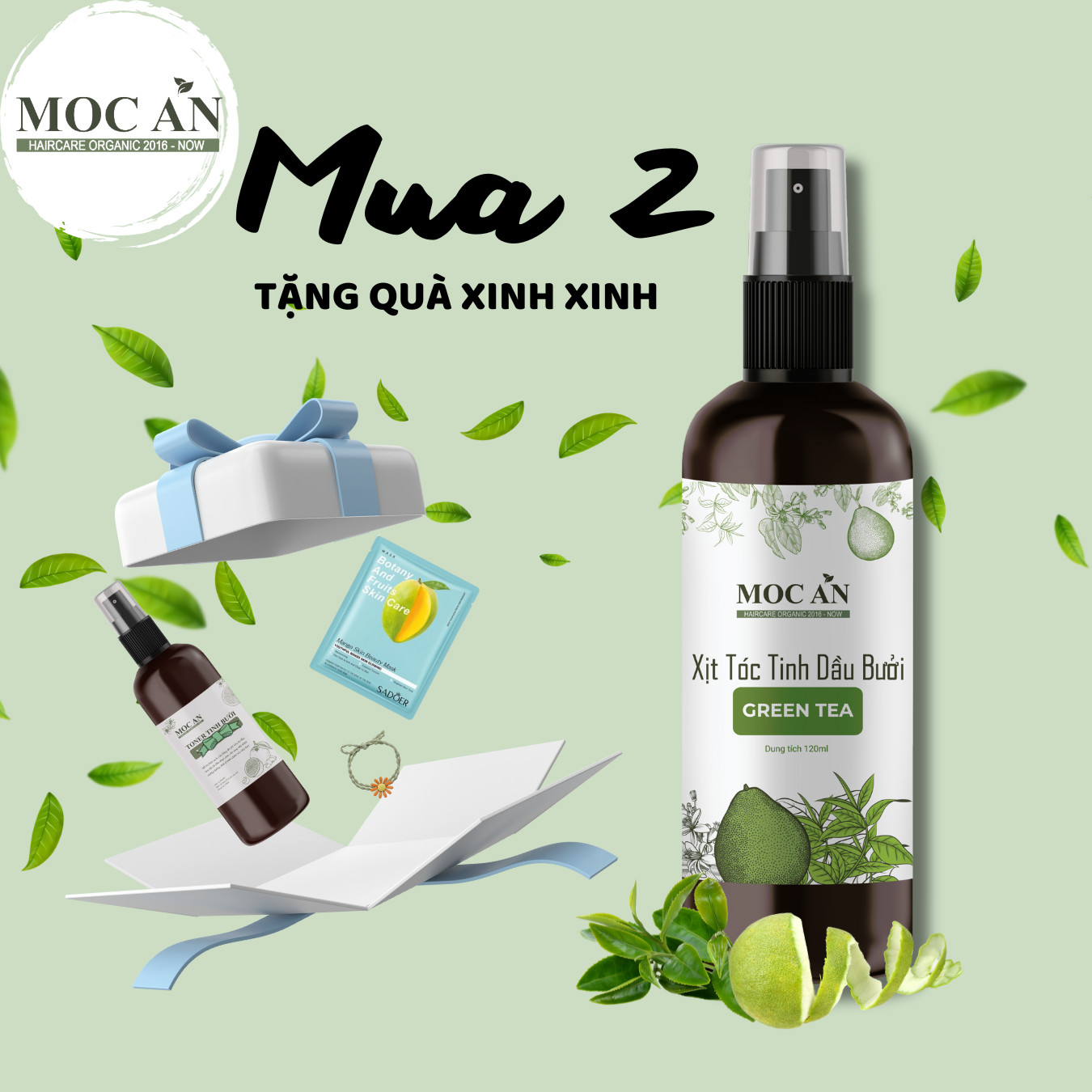 Xịt Kích Mọc Tóc Tinh Dầu Bưởi Trà Xanh ( GreenTea  ) 120ml Mộc Ân Haircare hỗ trợ giảm rụng, dưỡng dài tóc