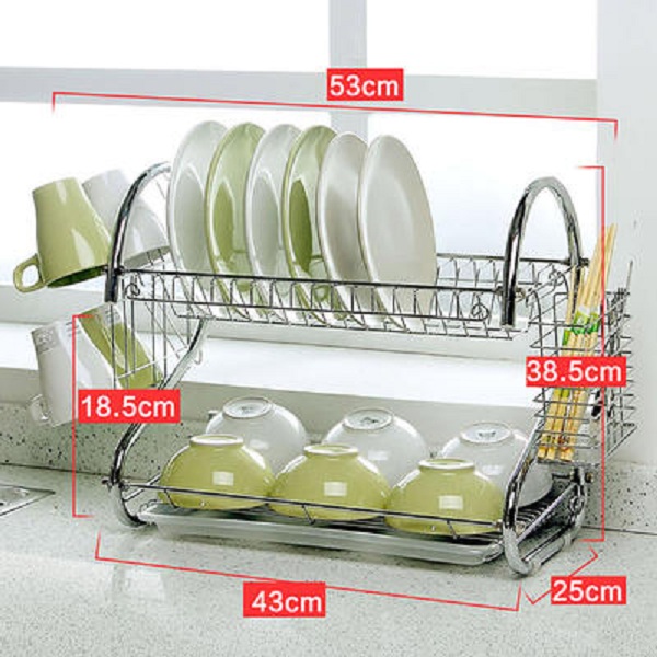 Giá để chén bát nhà bếp 2 tầng chất liệu không rỉ cao cấp