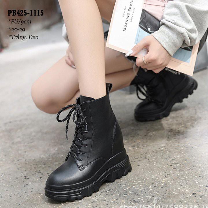 Giày Boots Đế Xuồng 9CM Kéo Khóa PU dây tròn PB425-1115