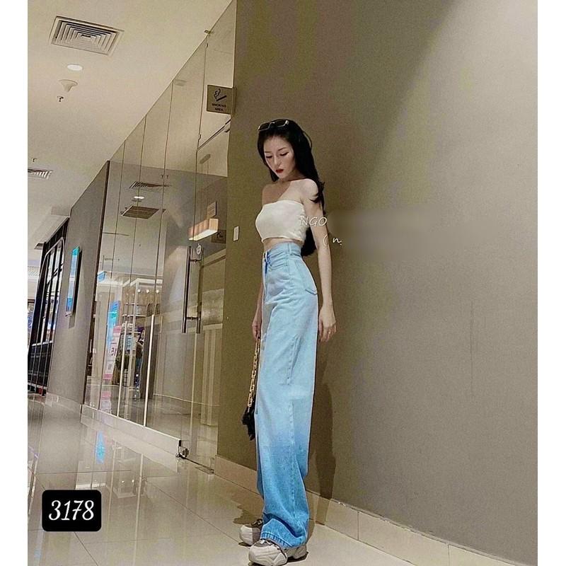 Quần jeans baggy ống rộng lưng cao phai màu 2 màu