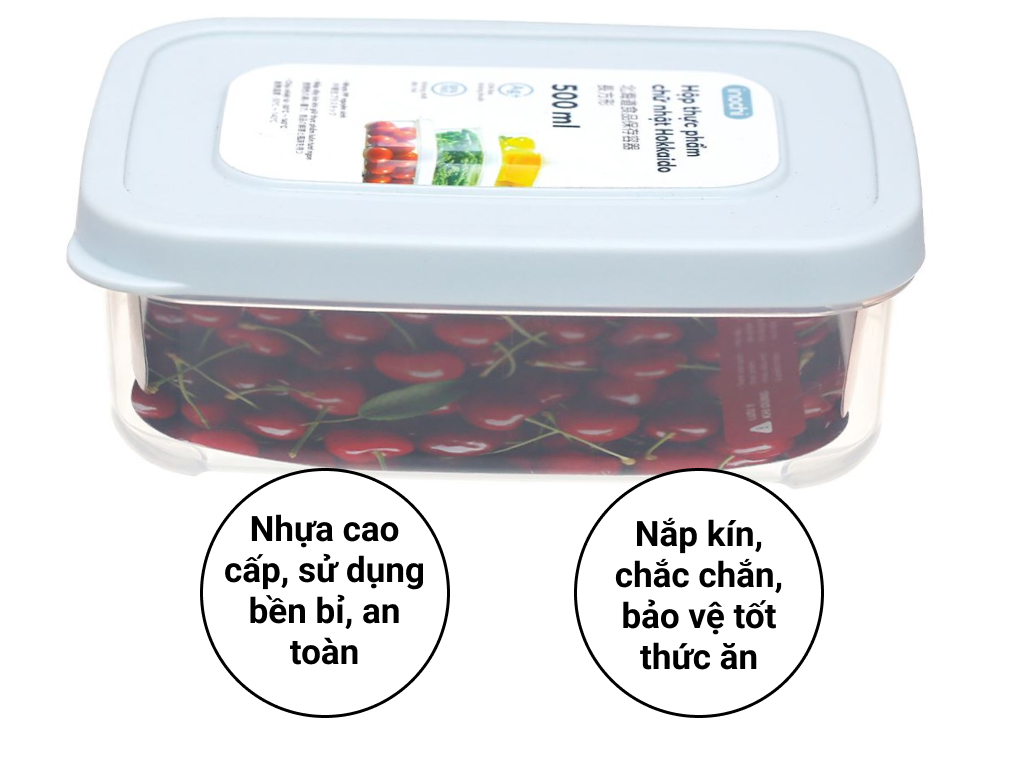 Hộp thực phẩm inochi chữ nhật Hokkaido 500ml, 750ml, 1L, 1.5L, 2L, 2.5L- màu ngẫu nhiên