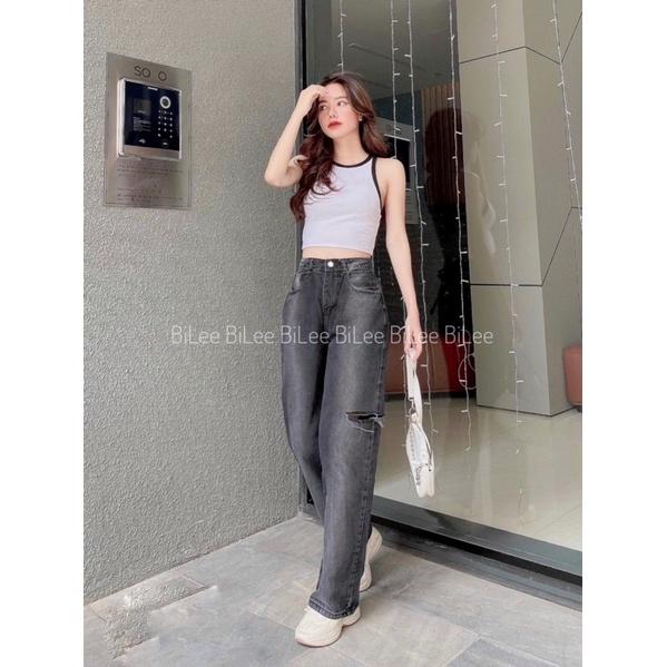 Quần jean nữ ống suông wash màu loang cá tính 3402, kèm ảnh thật