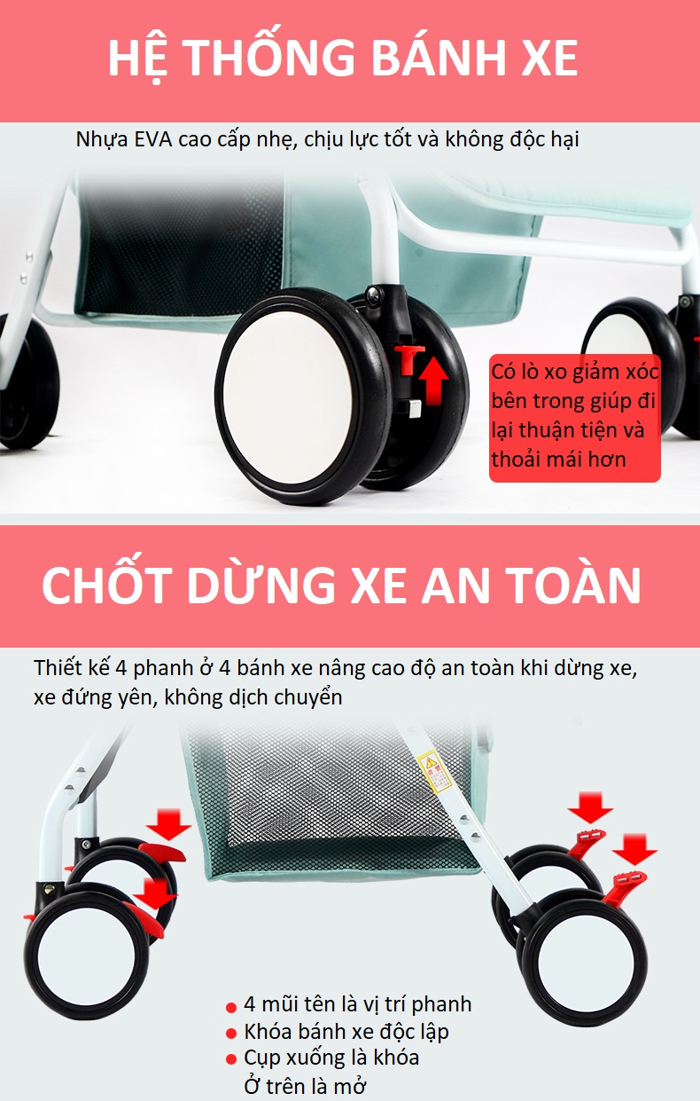 Xe nôi cho bé phiên bản cao cấp, xe đẩy cho bé 2 chiều 3 tư thế, có đệm lưới thoáng mát, thiết kế tiện lợi gấp gọn dễ dàng