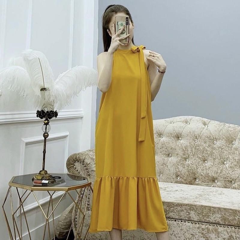 Đầm váy yếm nơ vai 3 màu