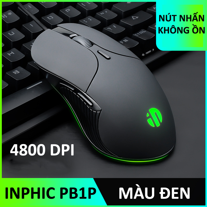 Chuột có dây INPHIC PB1P 6 nút với độ DPI lên đến 4800 phù hợp chơi game cho game thủ chuyên nghiệp, làm việc văn phòng, photoshop (MÀU ĐEN) - Hàng Chính Hãng