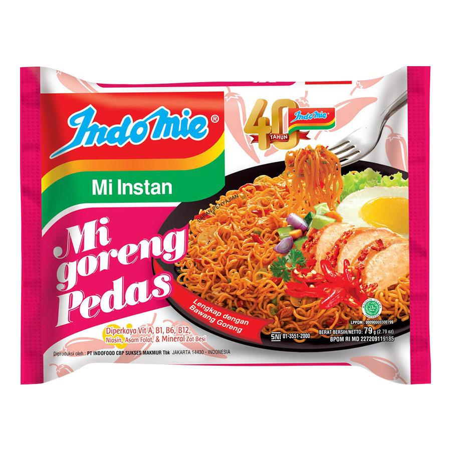 Thùng 40 Gói Mì Xào Khô Indomie Vị Cay Nồng - Mi Goreng Pedas