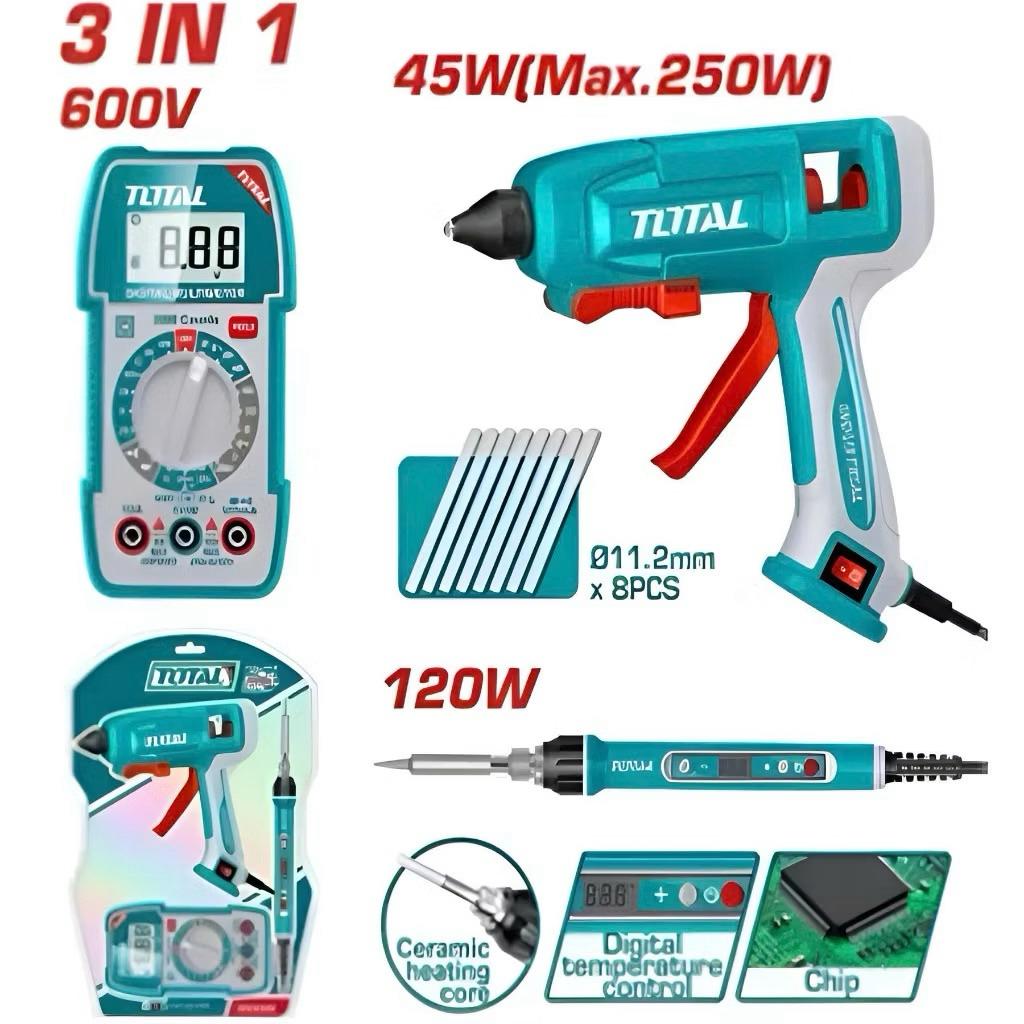 BỘ COMBO MÁY BẮN KEO TT401116, MỎHÀN CHÌ TET01610VÀ ĐỒNG HỒ VẠN NĂNG KỸ THUẬT SỐ TMT5360011 TTCK250716 TOTAL -HÀNG CHÍNH HÃNG