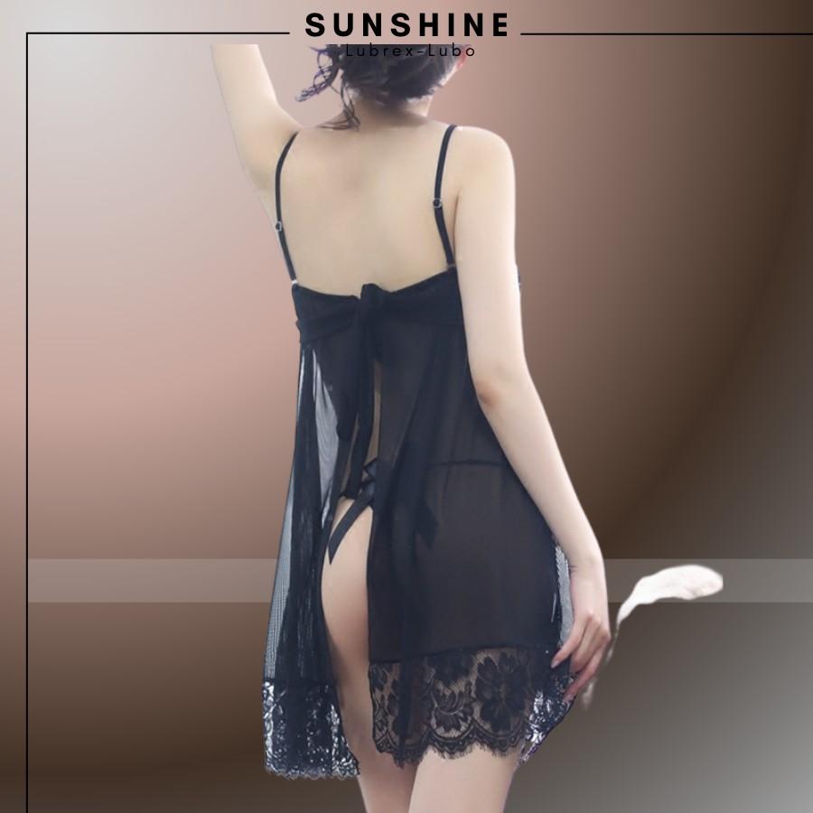 Đầm ngủ ren sexy 2 dây gợi cảm - Váy ngủ hai dây voan mỏng mặc nhà quyến rũ Màu Đen SUNSHINE MC