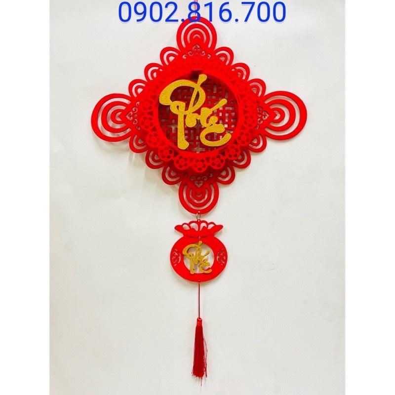Khánh vuông - Dây treo nhung đỏ chữ PHÚC - LỘC - THỌ nổi 3D phụ kiện trang trí tết