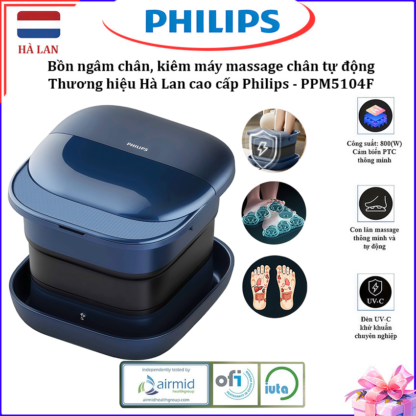 HÀNG CHÍNH HÃNG - Bồn ngâm chân, kiêm máy massage chân tự động. Thương hiệu Hà Lan cao cấp Philips - PPM5104F