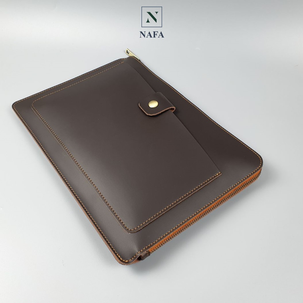 Clutch cầm tay nam, túi đựng macbook, ipad 12inch NAFA CL139 da bò sáp - màu nâu