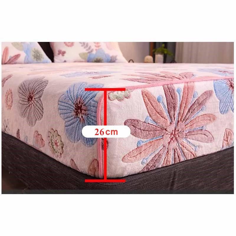 WOSTAR Mùa Đông Ấm Dép Nỉ Thun Trang Bị Tấm Bảo Vệ Nệm Bao In Họa Tiết Hoa Sang Trọng Siêu Mềm Ấm Cúng Giường Đôi Giường