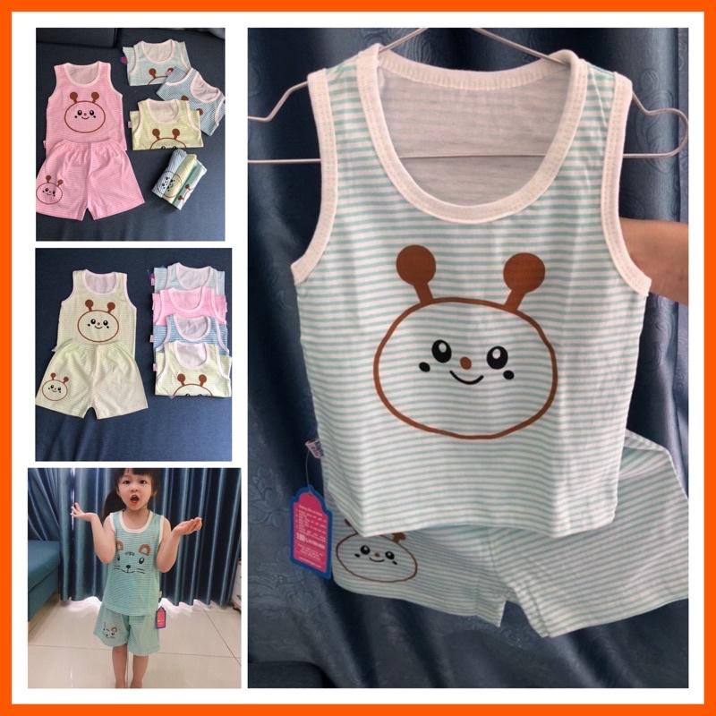 Đồ bộ ba lỗ bé gái và bé trai/ bộ hoạ tiết in sọc dễ thương 100% cotton