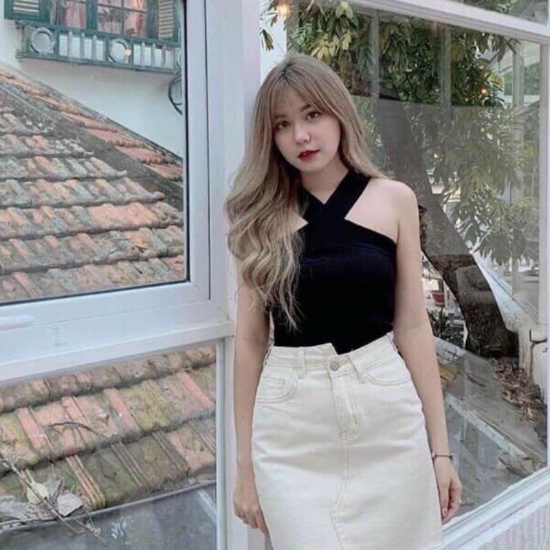 Áo bra 2 Dây Phối Chéo cổ yếm Thun Body Nữ, Áo Croptop Hải Tú thiết kế cá tính hot hit hè 2022