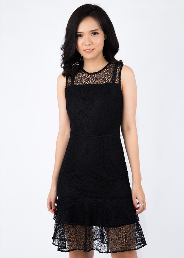 Đầm Ôm Ren Đuôi Cá De Leah - Đen