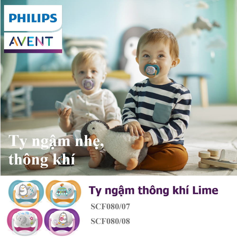 Núm ty ngậm thông khí Philips Avent hình thú (phiên bản Lime) cho trẻ từ 6-18 tháng tuổi _ vỉ đôi