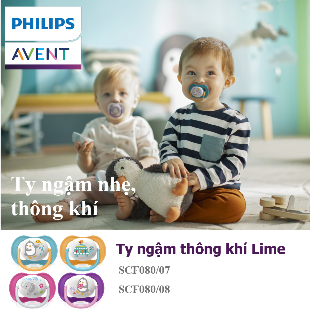 Núm ty ngậm thông khí Philips Avent hình thú cho trẻ từ 6-18 tháng tuổi _ vỉ đôi