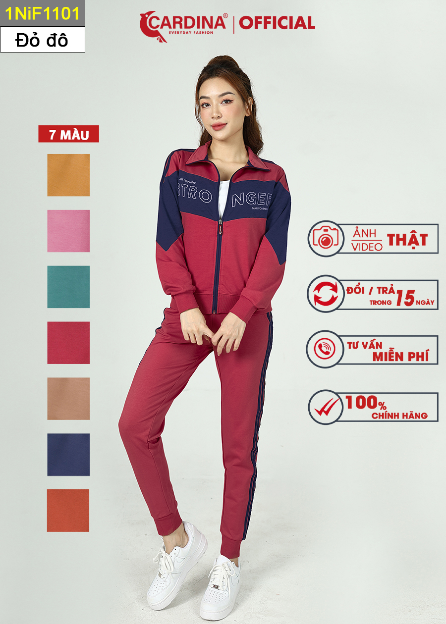 Đồ bộ nỉ nữ CARDINA chất cotton da cá cao cấp có khóa kéo 1NiF11