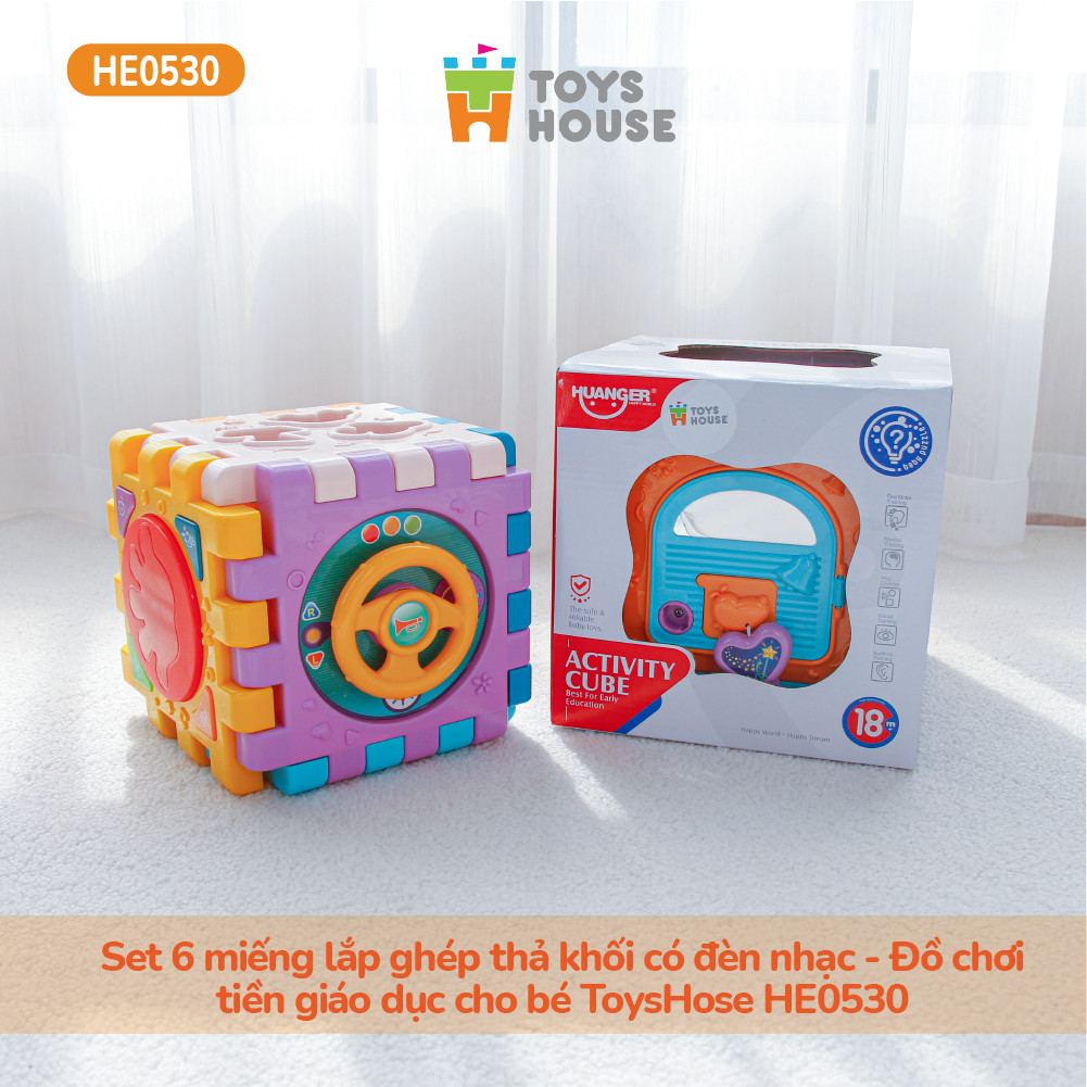 Set 6 miếng lắp ghép thả khối có đèn nhạc - Đồ chơi tiền giáo dục cho bé ToysHouse HE0530