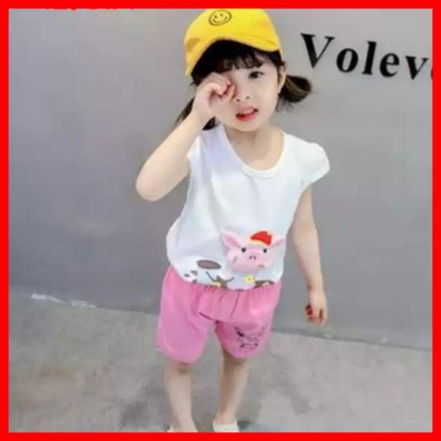 Bộ cotton bé gái hình heo con