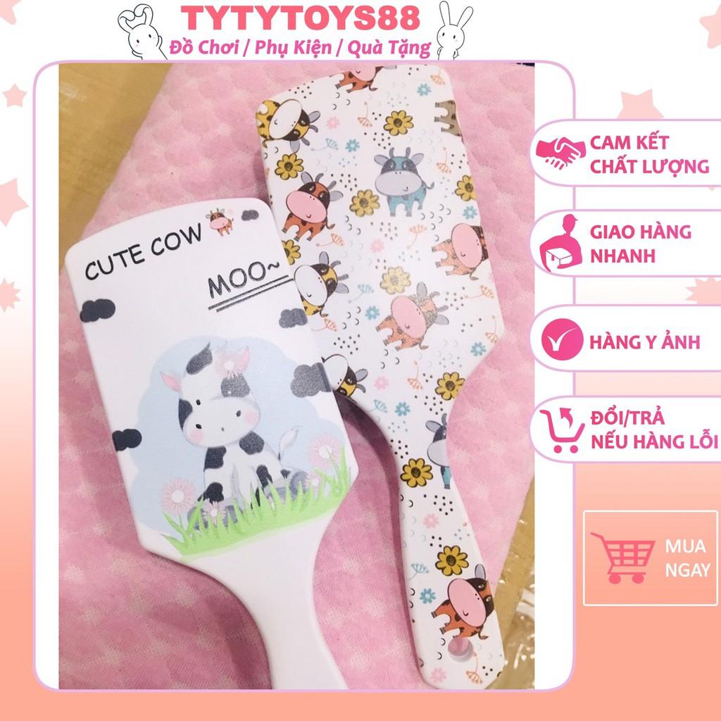 Lược chải tóc gỡ rối xoăn mini cầm tay bò sữa - massage chống tĩnh điện