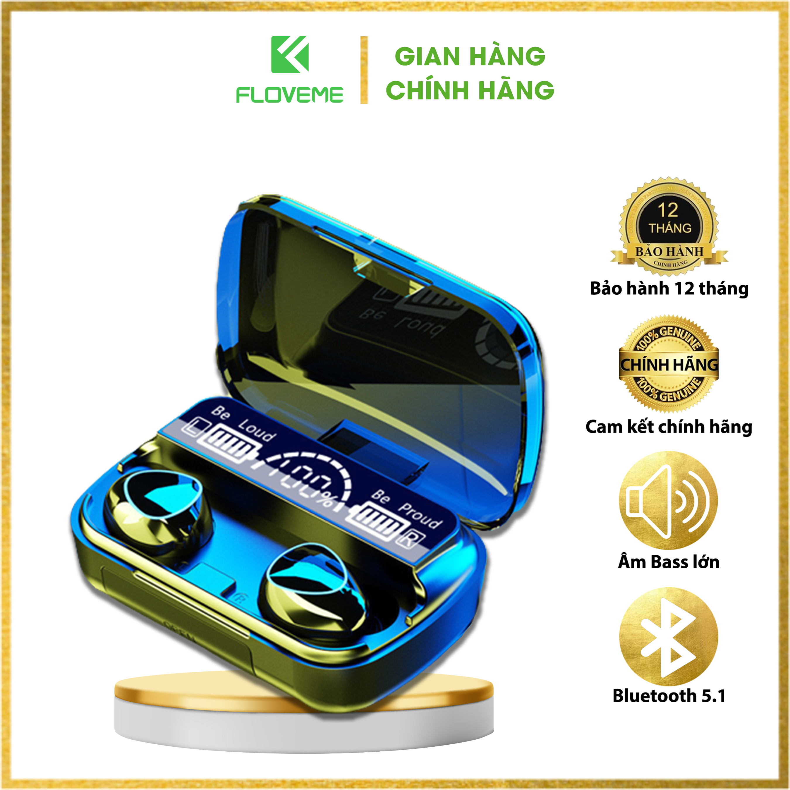 Tai Nghe TWS Vitog M10 3500mah Kết Nối Bluetooth Không Dây Âm Thanh Nổi Điều Khiển Cảm Ứng Không Thấm Nước Màn Hình LED - Hàng chính hãng