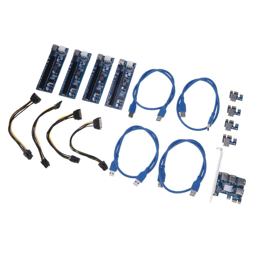 PCI-E 16x to 1x Powered Riser Adapter Card, with USB 3.0 Extension Cable &