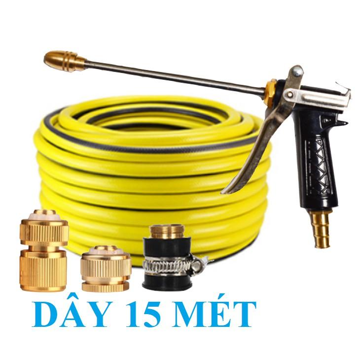 Bộ dây vòi xịt nước rửa xe, tưới cây . tăng áp 3 lần, loại 15m 206701-3 đầu đồng, cút đồng