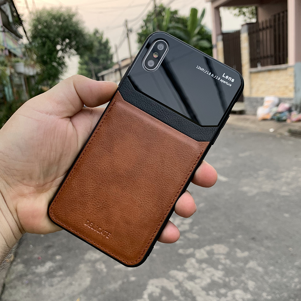 Ốp lưng da kính cao cấp dành cho iPhone X / iPhone XS - Màu vàng nâu - Hàng nhập khẩu - DELICATE