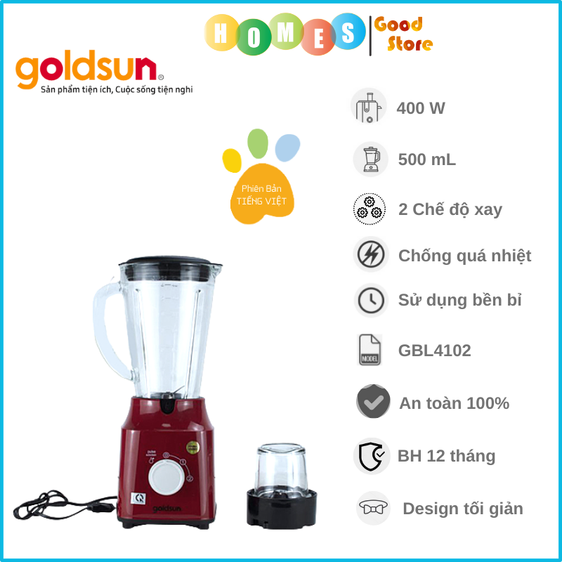 Máy Xay Sinh Tố GOLDSUN GBL4102, Dung Tích 1.5L, Công Suất 400W - Hàng Chính Hãng