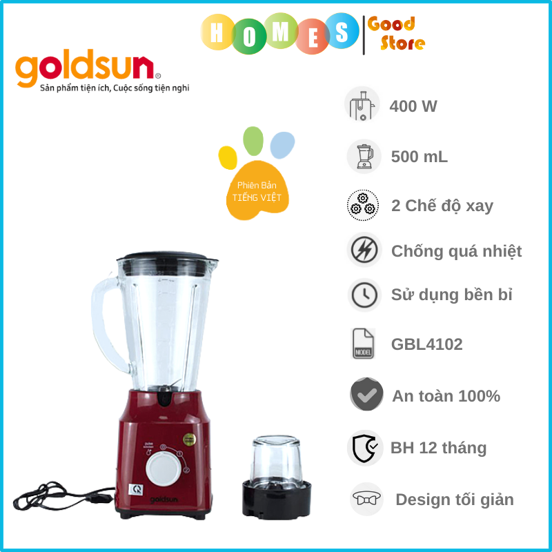 Máy Xay Sinh Tố GOLDSUN GBL4102 Dung Tích 1.5 Lít Công Suất 400 W - Hàng Chính Hãng