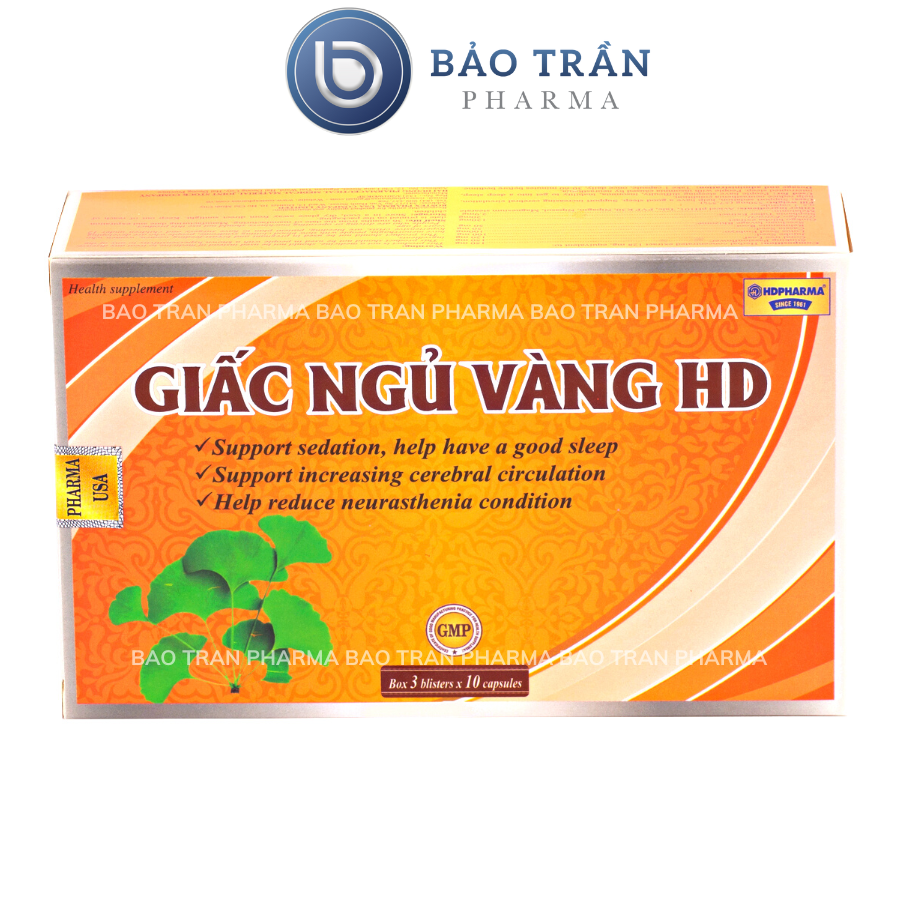 Viên uống ngủ ngon thảo dược Giấc Ngủ Vàng HD giảm mất ngủ - Hộp Vàng 30 viên