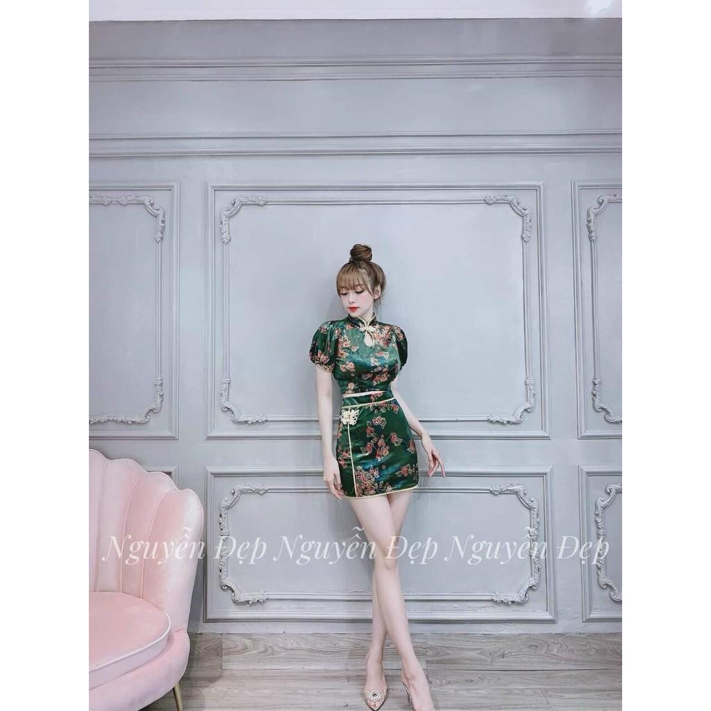 SÉT VÁY NGẮN VIỀN VÀ ÁO CỔ TÀU CÁCH ĐIỆU HỌA TIÊT HOA LÁ THỜI TRANG THIẾT KẾ