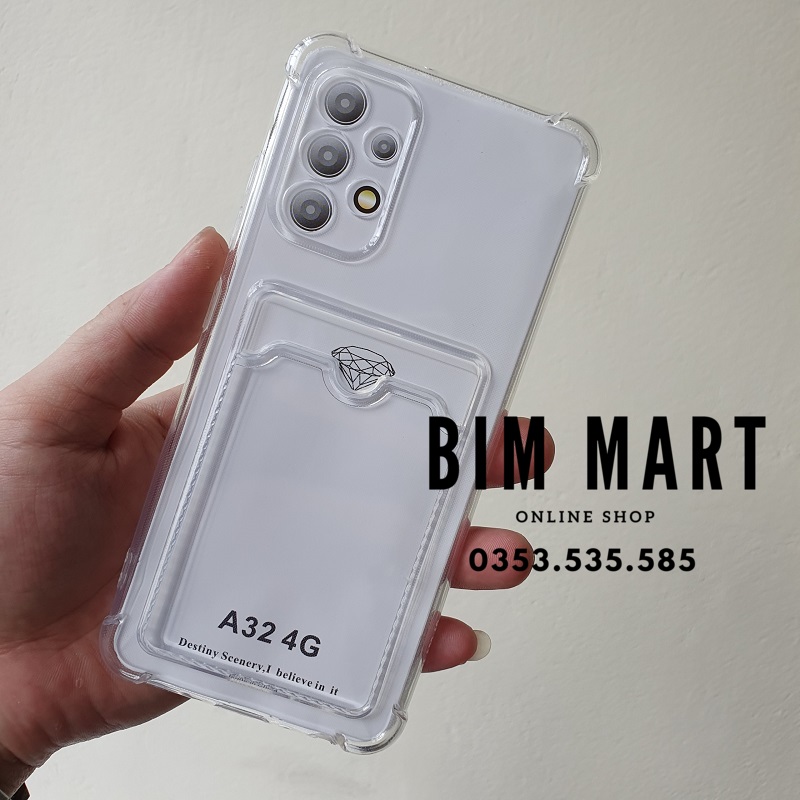 Ốp chống sốc cho Samsung Galaxy A32 4G silicon trong suốt kèm ngăn ví đựng thẻ