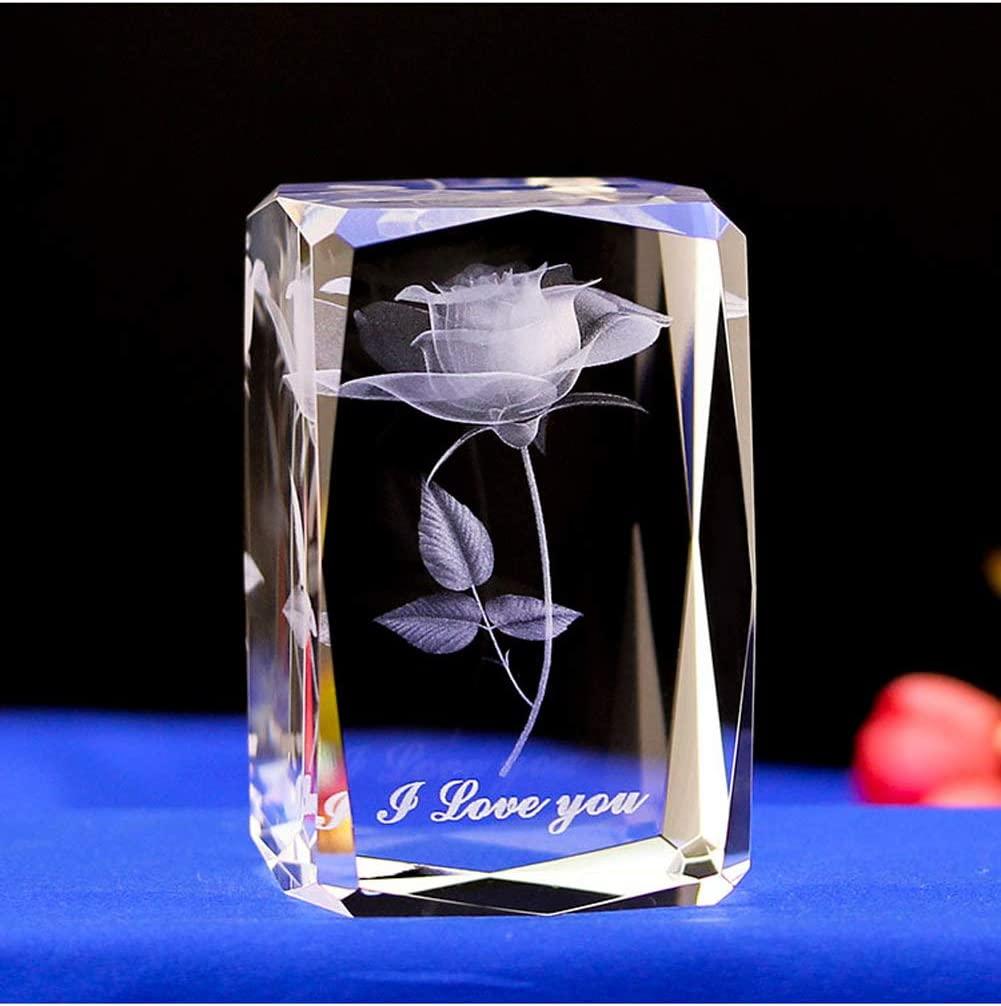 Khắc hoa hồng pha lê 3D I Love You Đồ trang trí chặn giấy lưu niệm