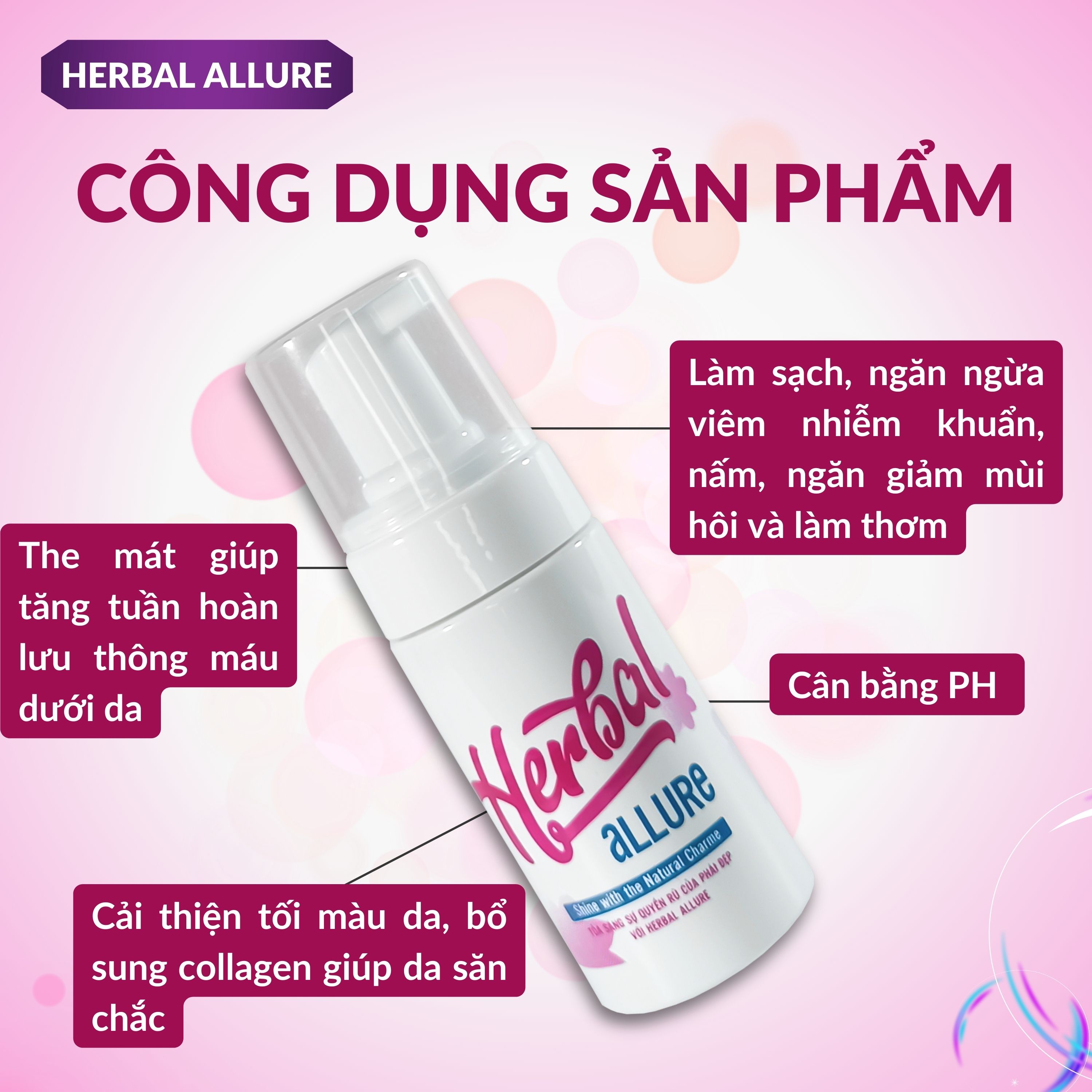 HERBAL ALLURE GIANG'S Dung Dịch Vệ Sinh Phụ Nữ Khử Mùi Công Nghệ Mới, Giúp Căn Bằng pH, Ngăn Ngừa Nấm Ngứa, Giúp Cô Bé Khỏe Sạch Và Thơm Chai 100ml