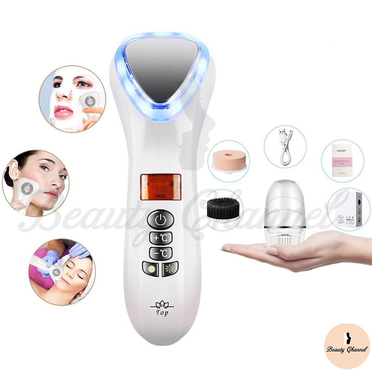 Búa Điện Di Massage Mặt Làm Đẹp Da Photon Nóng Và Lạnh Kết Hợp Rung Sonic Cải Thiện Lỗ Chân Lông Hiệu Quả  Kèm Máy Rửa Mặt Tẩy Trang Mini Tiện Lợi 3 Trong 1