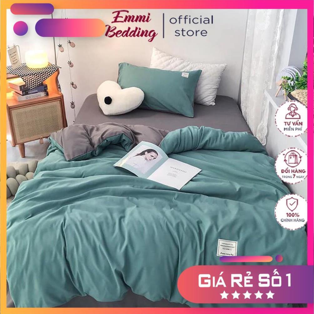 Bộ Chăn Ga Gối Cotton TC xanh ngọc phối ghi