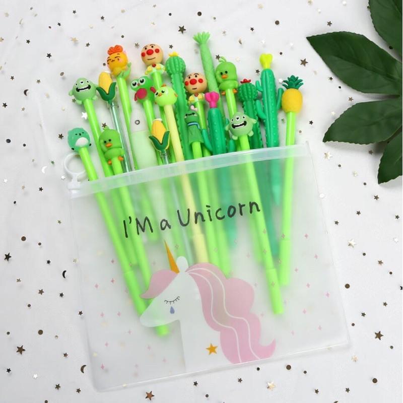 Set 20 Bút Bi Mực Nước Nhiều Hình Siêu Dễ Dương tặng kèm túi zip đựng