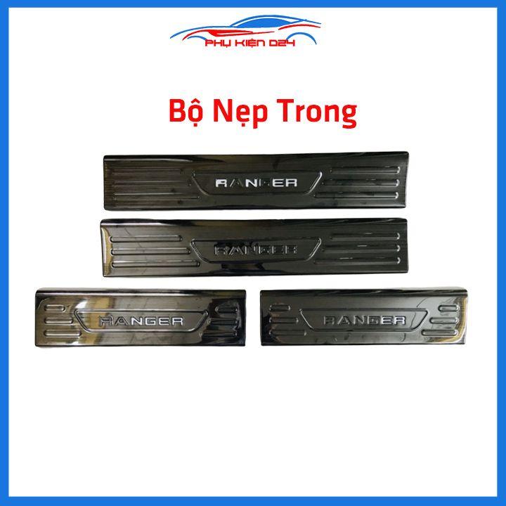 Bộ ốp bậc cửa trong ngoài nẹp bước chân Ranger 2016-2017-2018-2019 vân Titan chống trầy trang trí xe