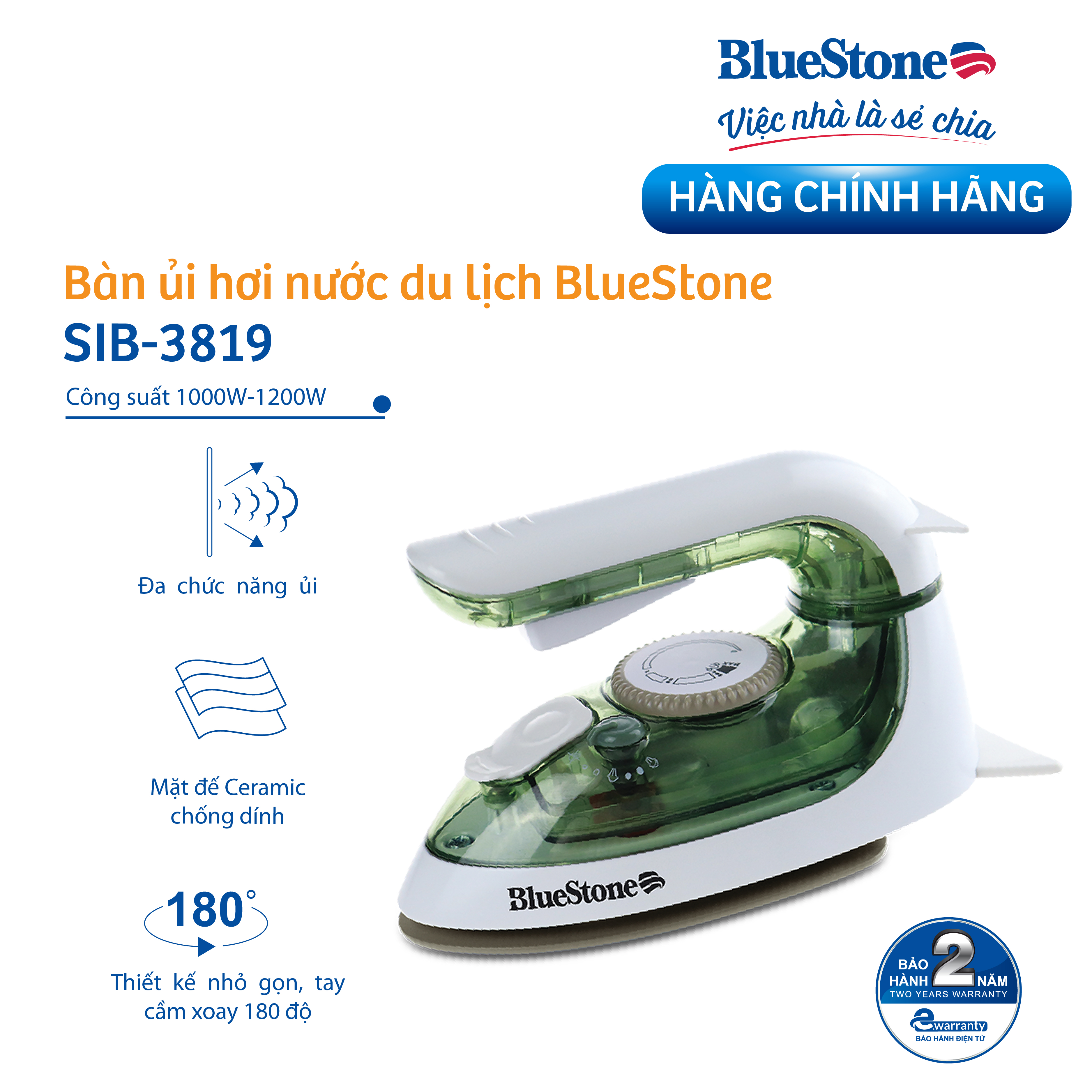 Bàn ủi hơi nước du lịch mini BlueStone SIB-3819 (1200W) - Hàng Chính Hãng