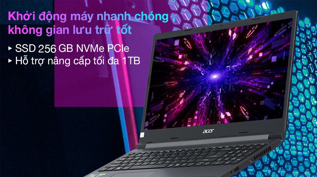 Máy Tính Xách Tay Laptop Acer Gaming Aspire 7 A715-42G-R4XX (R5 5500U/8GB RAM/256GB SSD/15.6 inch FHD/GTX1650 4G/Win11/Đen) - Hàng Chính Hãng