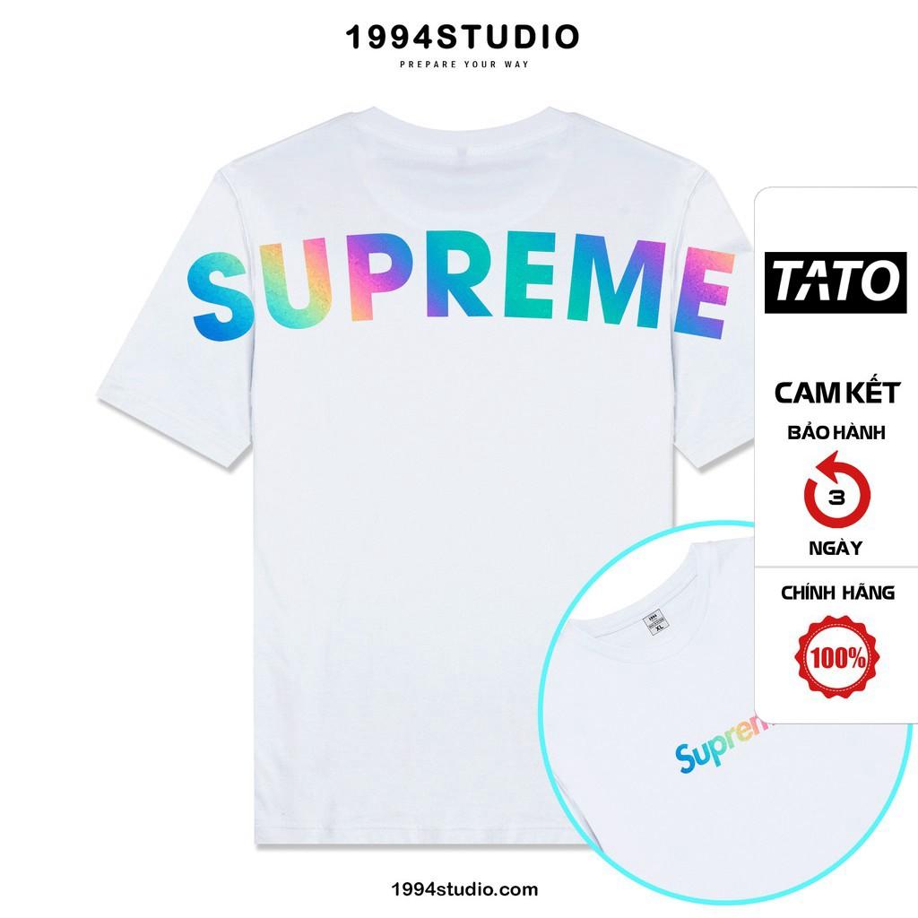 Áo thun unisex In hiệu ứng Hologram chữ Supreme Bản Limited Phản Quang 7Màu Áo phông cotton cổ tròn nam nữ TATO_OFFICIAL