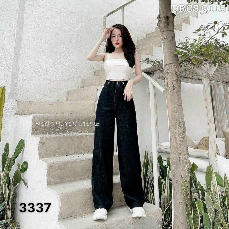 Quần Jeans Suông Đen Phối 3 Cúc Q040